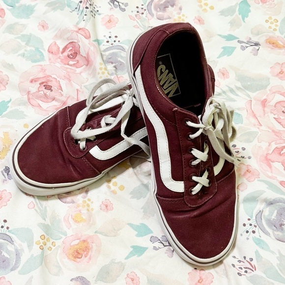 Maroon White Old School Sneakers Van Women Size 9.5 - Picture 3 of 16
